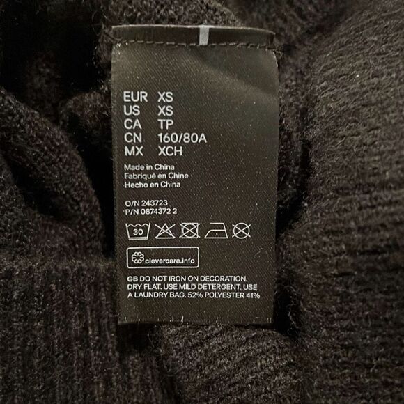 H&M Womens Black Faux Pearl Embellished Mock Neck Wool Blend Pullover Sweater XS - Picture 7 of 8